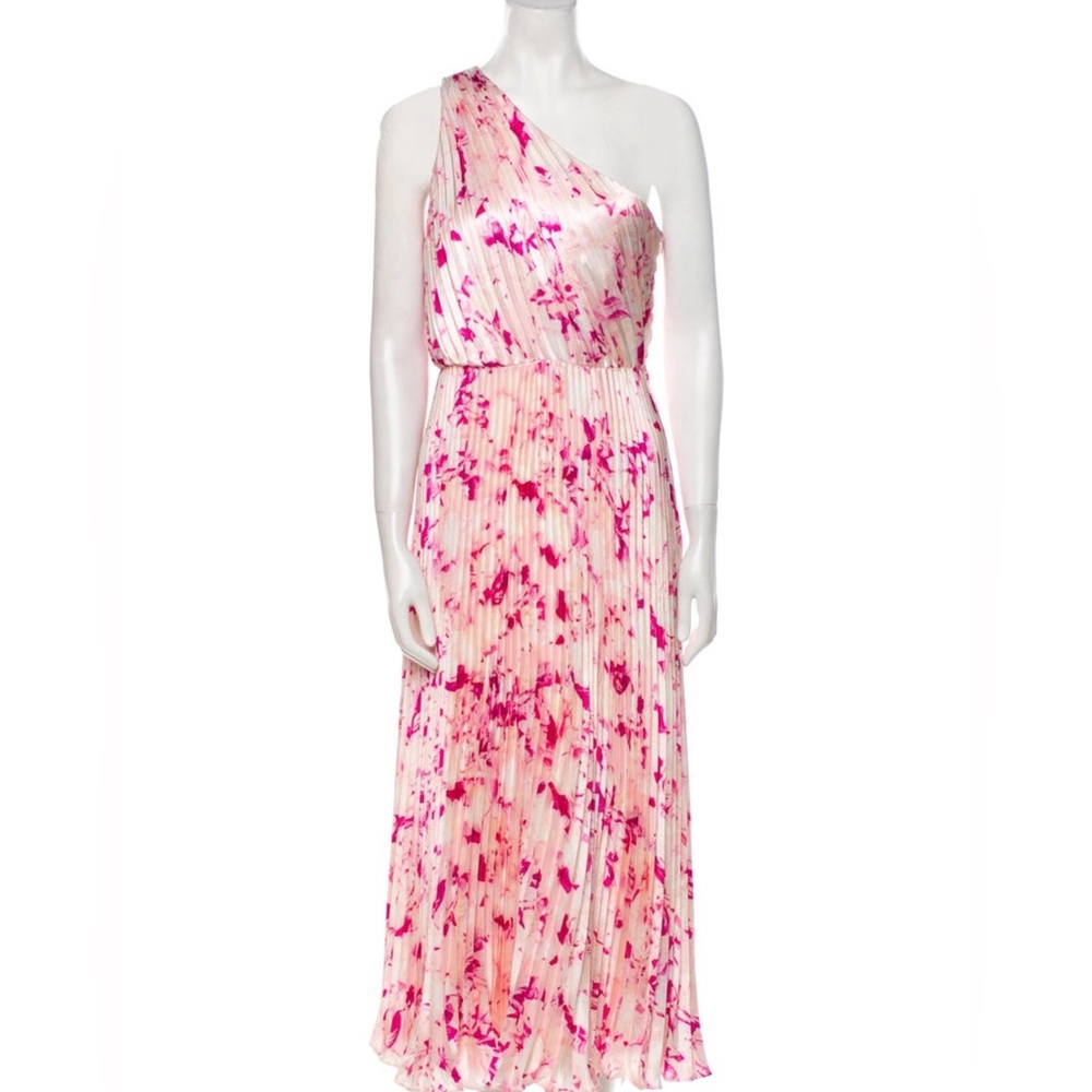 ML Monique Lhuillier
Alina Long Dress 

Elegant Pink Floral One-Shoulder Dress